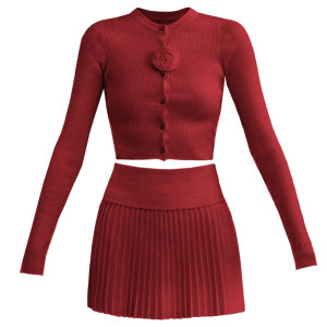 
Fragileheart Fragile Store Christmas Carnival Retro Red Knitted Cardigan Skirt New Year Set