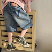 Boys' Summer Denim Shorts Thin 2024 New Mid size Children's Summer Clothing Boys' Mid size Pants Summer Crop Pants