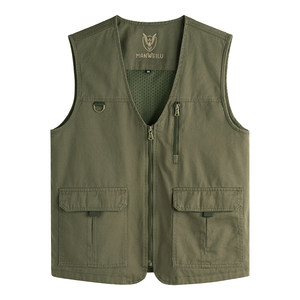 
Pure cotton new four-season V-neck vest vest outdoor multi-pocket loose men's vest large size business gentleman