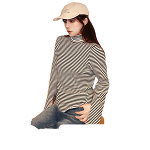Ungrid winter casual slim commuting horizontal pattern fashionable turtleneck flared sleeve pullover sweater for women 1124126612