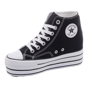 
2026 Spring and Autumn 10cm taller canvas shoes, versatile trendy thick-soled high-top shoes, Korean sneakers, lace-up platform shoes for women