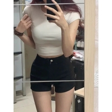 European and American high street vibe sweet and spicy black denim shorts for women's summer new high waisted slimming stretch sexy hot pants