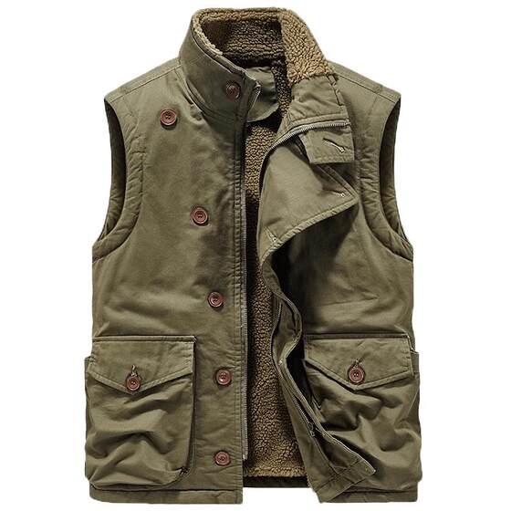 
Vest for men lamb velvet large size loose vest wash cotton plus velvet thickened warm horse clip stand collar jacket trendy