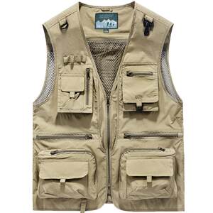 Vetener Men's Spring and Autumn Outdoor Works Photography Loose Vest Fishing Fishing Multi -Pocket Speed Dry Random Male Cloth Men's Jacket
