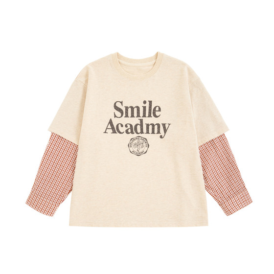 
Its smile children's clothing children's long-sleeved T-shirt 2026 spring new style boys and girls fake two-piece pure cotton spring tops