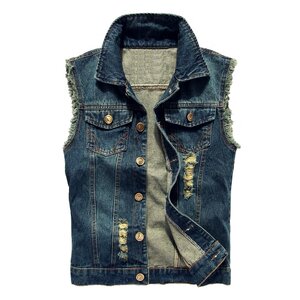 Denim vest men's spring and autumn leisure large -size sleeveless youth vest, shoulder Korean version of self -slimming
