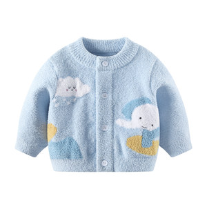 
Baby sweater winter boys thickened knitted cardigan top boy half velvet children's autumn and winter coat clothes