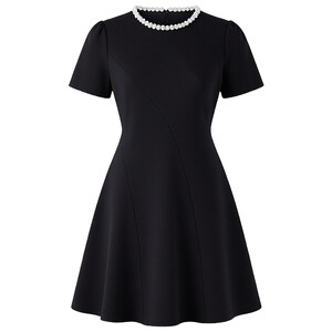 
Qiu Shui Yiren Black Dress with Drill Neck Design 2026 Summer New Feminine Small Fragrance Style A-Line Skirt
