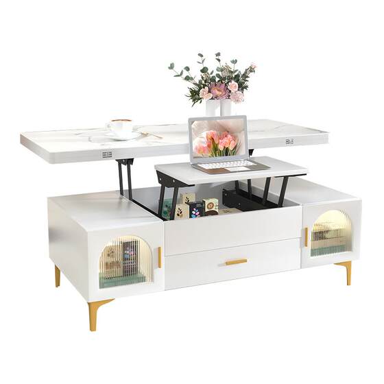 Multifunctional lift coffee table dual -use cream small apartment living room Household integration multi -use table can be folded
