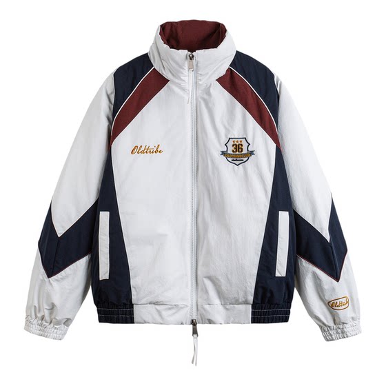 
Wukong has in stock trendy American-style contrasting color stitching thickened stand-up collar cotton clothes for men and women winter retro couple warm cotton clothes