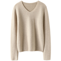 The Outfit Is Very Flattering! Temperament Purl Knit~v Neck Cashmere Sweater Women's Pure Cashmere Sweater Pullover Knitted Bottoming Sweater Autumn And Winter
