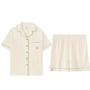 Red bean men's pajamas Short -sleeved anti -mites antibacterial cooling feeling cotton Modal summer women's chest pads home clothing set
