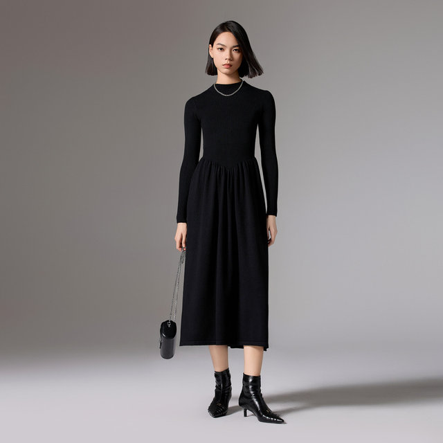 French-style soft wind patchwork knit dress 2023 new long-sleeved skirt ruffled skirt main image 0