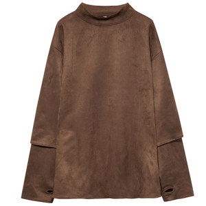 
High quality Japanese retro coffee color imitation suede half turtleneck autumn and winter mountain style long-sleeved T-shirt sweatshirt for men