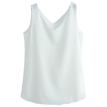 Completely revealing white vest and chiffon shirt