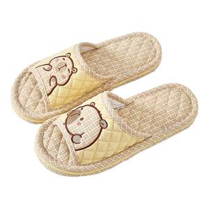 
New pure cotton fabric cute cartoon couple slippers parent-child spring and autumn indoor thickened anti-slip silent floor