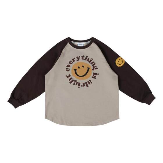 
iaiammo2025 new style for men and women, middle-aged and big children's original design smiley face coffee spliced long sleeves children's clothing T-shirt