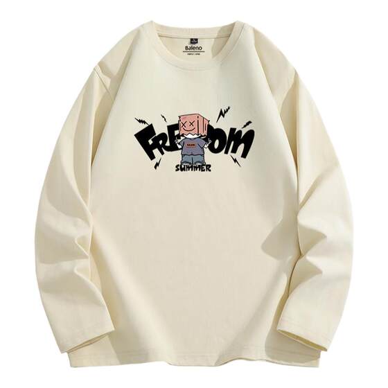 Benny Road T-shirt Men's Teen Pure Cotton Long Sleeve Base Shirt Trendy Brand Junior High School Student Round Neck T-shirt Top LF
