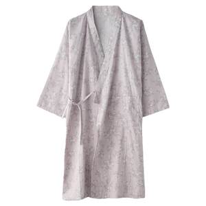 Floral print kimono nightgown ladies spring and summer pure cotton gauze thin tether sweat steam bathrobe home clothes pajamas