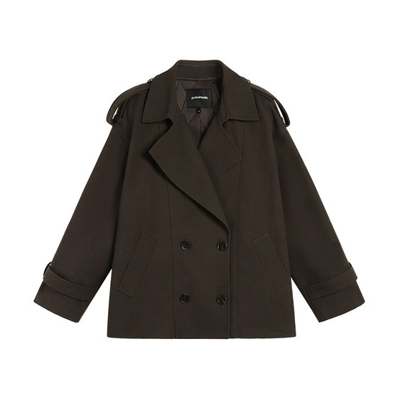 Pusumede suede short trench coat for women in autumn and winter new design and temperament small cotton top
