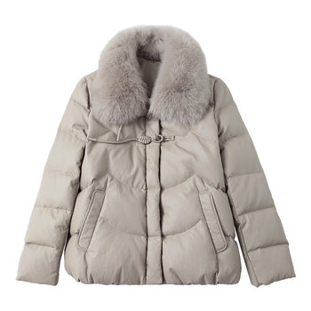 Western style mother's winter short leather down jacket thickened