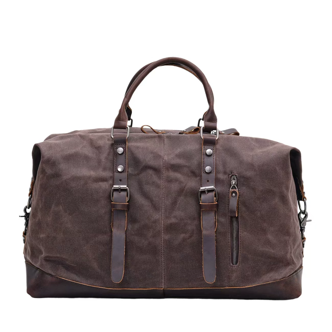 疯马皮拼帆布旅行包