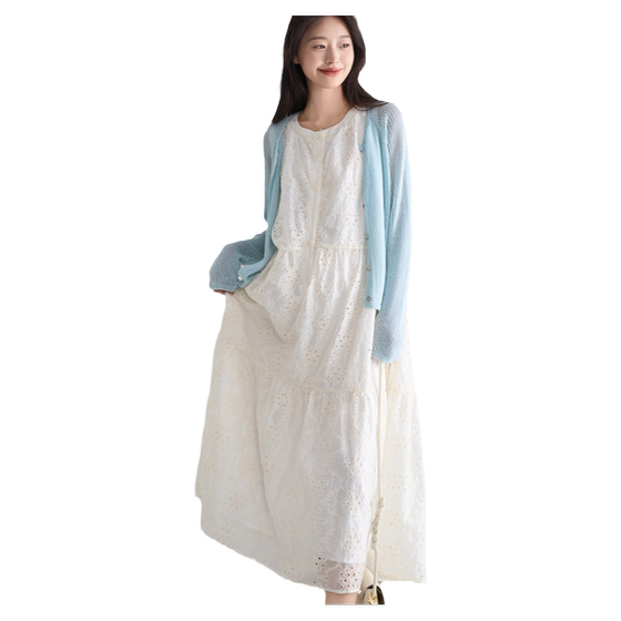 
October Mommy Pregnant Women Hollow Flower Dress 2026 New Spring and Autumn Outerwear French Breastfeeding Sleeveless Dress Spring Clothes