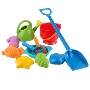 Hape children's beach toy set to play with sand, water digging tools, shovel barrel, small pot, water truck baby