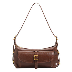 
French retro wax leather armpit bag for women 2026 new fashion niche single shoulder crossbody bag high-end small bag