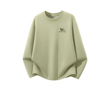 
Pull back long-sleeved T-shirt men's round neck green cotton tops for boys spring commuting breathable men's bottoming shirt with C