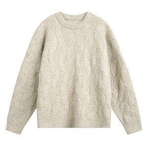 
Men's mohair sweater men's 2026 new twist sweater oatmeal color round neck solid color wool top winter wear