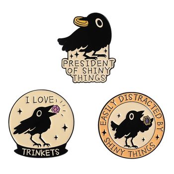Cute romantic black crow diamond ring creative round letter cartoon brooch back packaging accessories accessories
