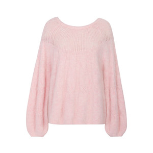 
miorastudio French snow pink hollow crew neck sweater alpaca blend loose brushed sweater