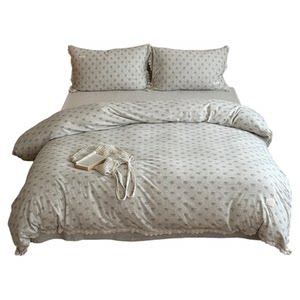 
Tender French retro small floral cotton knitted cotton four-piece set pure cotton Class A lace yarn-dyed bedding