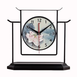 Chengqin Silent Iron Ceramic Clock Living Room Metal Table Clock New Chinese Style Home Ornament Desktop Display Decoration