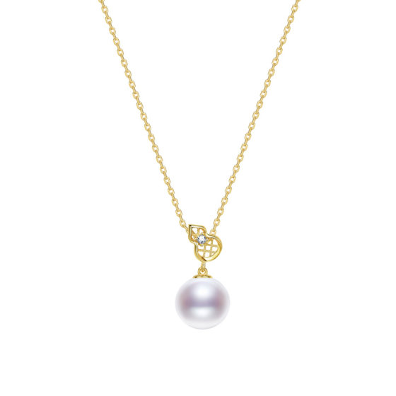 
Jingrun Pearl Huguang 925 silver freshwater pearl pendant chain round pearl gourd design Fulu simple female D