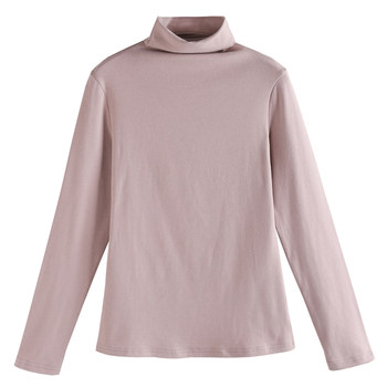 High collar long sleeve solid color cotton Korean style bottoming shirt