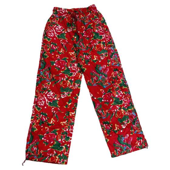 
Down pants for women wearing straight trousers and drawstrings for women outside, Northeast big flower nine-point popular pants this year
