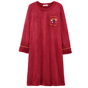 
Pajamas for women in autumn and winter 2025 new warm flannel mid-length plus velvet thickened coral velvet long-sleeved nightgown