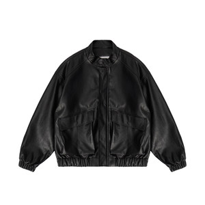 
BD Barn Style Retro PU Leather Jacket American Stand Collar Motorcycle Leather Jacket Men's Outerwear Shows Muscles