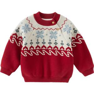 
David Bella children's red sweater plus velvet for boys and girls warm winter sweater Fair Isle jumper New Year