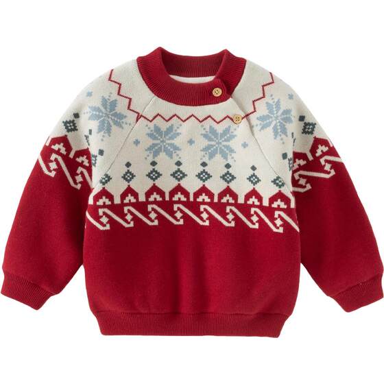 
David Bella children's red sweater plus velvet for boys and girls warm winter sweater Fair Isle jumper New Year
