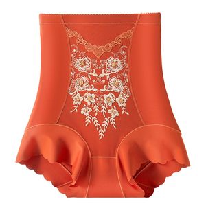 Meijiateng high-end three-dimensional embroidered high-waist shaping belly pants markless breathable large-size women's body shaping underwear

