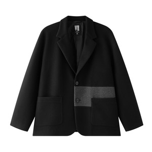 
Half-ink large size men's short woolen suit men's spring loose fat contrasting color stitching casual suit jacket trendy