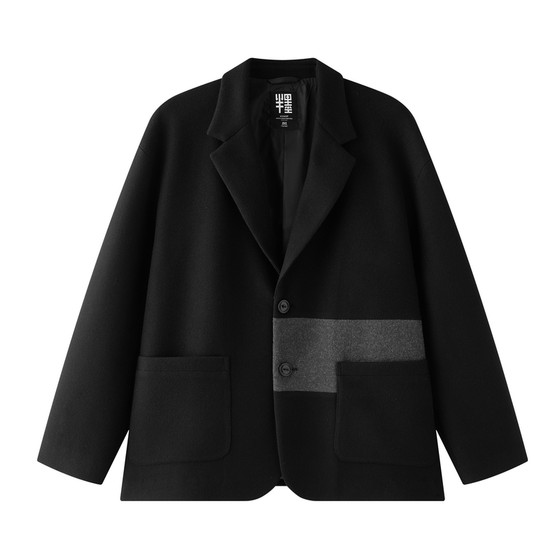 
Half-ink large size men's short woolen suit men's spring loose fat contrasting color stitching casual suit jacket trendy