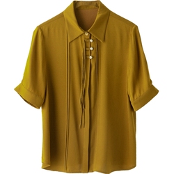 Yiran High-end Silk Shirt For Women Spring Petite Mulberry Silk Design Niche Mulberry Silk Short-sleeved Shirt Top