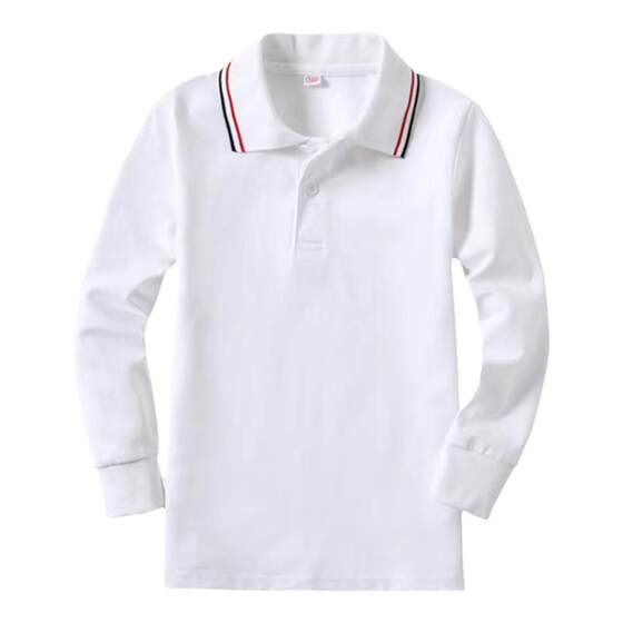 
Children's school uniform long-sleeved T-shirt Spring and Autumn Pure Cotton Men and Women's Middle and Large Children's White Top Polo Shirt Primary and Secondary School Student Class Clothing