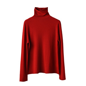 初春 薄款 双股48支纱女士堆堆领长袖毛衣全羊毛高领针织衫 女装