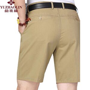 100%pure cotton shorts in summer thin straight straight leisure casual men's pants middle -aged elderly high waist deep crotch dad pants pants
