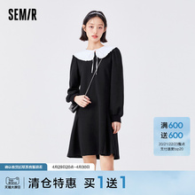 Senma Dress Women's Lace Doll Neck Gentle and Elegant Spring French Bubble Sleeves Small Black Dress Elegant and Sweet Cool Style